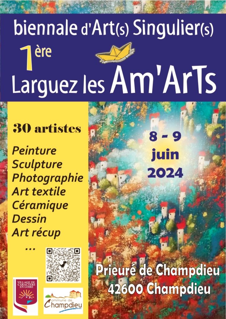Affiche de la 1ère biennale d'art(s) singulier(s) à Champdieu
